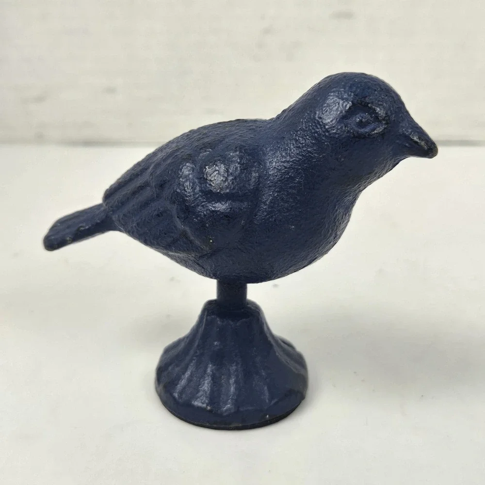 Vintage Cast Iron Blue Bird On Pedestal Paper Weight 3.5